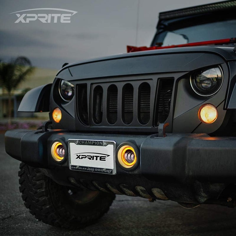 Xprite أضواء ضباب LED بحجم 4 بوصات مع حلقة هالة صفراء وعين زاوية DRL، 60 واط، مصابيح ضباب أمامية فائقة السطوع، قابلة للتوصيل والاستبدال متوافقة مع جيب رانجلر غير المحدود JK من 2007-2018، معتمدة من DOT - Image 4